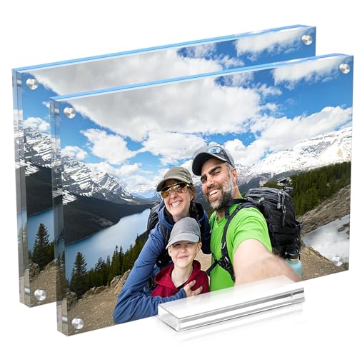 Acrylic Picture Frames 8x10 In 2 Pack,Clear Magnetic Photo Frame | With Base,Double Sided Frameless Floating,Can Horizontal & Vertical,for Family,Office,Wedding Certificate Documents Frame - size: 8x10 in-2 pack