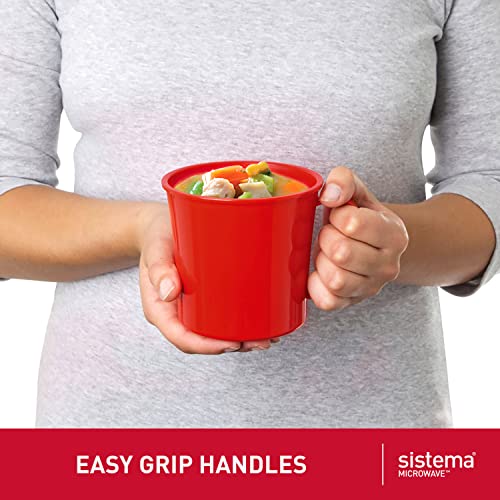 Sistema Microwave Soup Mugs | 656 ml | Microwave Food Containers with Steam Release Vents | BPA-Free | Red | 3 Count - size: 3-Pack Soup Mugs