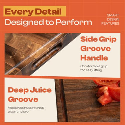 Riveira Extra Large Walnut Wood Cutting Board, 30" x 20", 1 Inch Thick – Cool Stove Top Cover Cutting Board, Noodle Board Stove Cover with Juice Groove, Reversible Butcher Block for Charcuterie