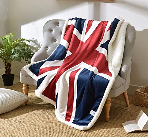 Flannel Sherpa Throw 60'' x 50'' Union Jack Fleece Blanket Soft Comfy Flannel Blanket Throws for Bed/Couch/Sofa/Office/Camping - color: B-union Jack, size: 50''x60''