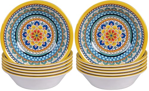 Portofino 7.5" Melamine All Purpose Bowls – Set of 6, Vibrant Mediterranean Floral Design, Lightweight & Break-Resistant, Dishwasher Safe, Good for Pasta, Soup, Salads & Outdoor Dining (Pack of 2) - size: 7.5 inches (Pack of 2)