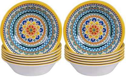 Portofino 7.5" Melamine All Purpose Bowls – Set of 6, Vibrant Mediterranean Floral Design, Lightweight & Break-Resistant, Dishwasher Safe, Good for Pasta, Soup, Salads & Outdoor Dining (Pack of 2) - size: 7.5 inches (Pack of 2)