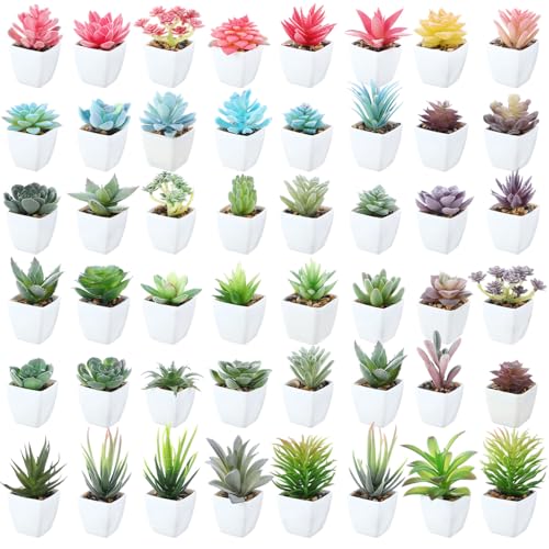 48 Pcs Mini Artificial Succulent Plants Potted Assorted Decorative Fake Succulent Plants with Pots Small Faux Succulents in Pots for Room Bookshelf Desk Bedroom (Rosette Collection) - style: Rosette Collection