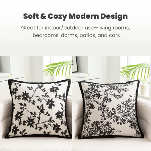 Maple Leaf Plant Spring Summer Pillow Cover for Couch Modern Cream Style Pillow Covers Snow Neil Courtyard Living Room Home Pillow Cover for Living Room Sofa Bed,2-pack Set (black, 18*18 inch) - color: Leaf+branch Black
