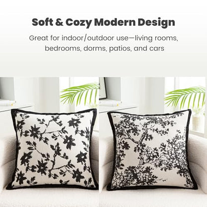 Maple Leaf Plant Spring Summer Pillow Cover for Couch Modern Cream Style Pillow Covers Snow Neil Courtyard Living Room Home Pillow Cover for Living Room Sofa Bed,2-pack Set (black, 18*18 inch) - color: Leaf+branch Black