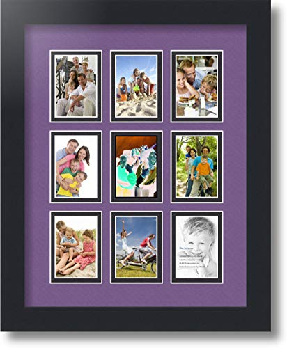 ArtToFrames Collage Photo Frame Double Mat with 9-2x3 Openings with Satin Black Frame and Grape mat. - color: Grape, size: 9 - 2x3