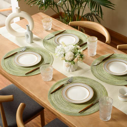 FunWheat Round Braided Placemats Set of 8 Place mats for Dining Tables Woven Heat Resistant Table Mats 15 inch(E Light Green, 8pcs) - color: Multi Light Green, size: 8pcs