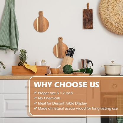 6 Pcs Mini Charcuterie Boards with Handle 5 x 7 Inch Small Wood Round Cutting Board Serving Plate Kitchen Wood Tray Round Pizza Peel Paddle for Baking Pizza Bread Cake Fruit Vegetables Meat - style: Round