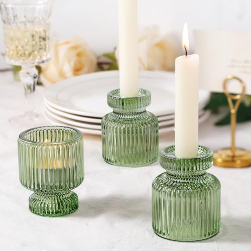 6 Pcs Green Candlestick Holders - Glass Taper Candle Holders Tealight Votive Candle Holders for Table Centerpieces, Wedding, Dinner Party, Home, Gifts - color: Green, size: 6Pcs