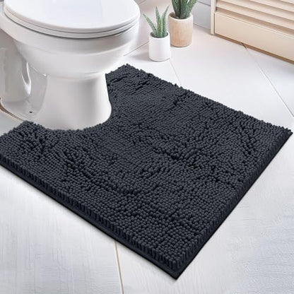 Bathroom Rugs Sets 2 Piece, Luxury Chenille Bath Mat Set, Soft Plush Anti-Slip Bath Rug + U-Shaped Toilet Mat. Microfiber Shaggy Carpet, Super Absorbent (24” x 36” & 20” x 24” U, Charcoal) - color: Charcoal, size: 2 Piece Set - Large