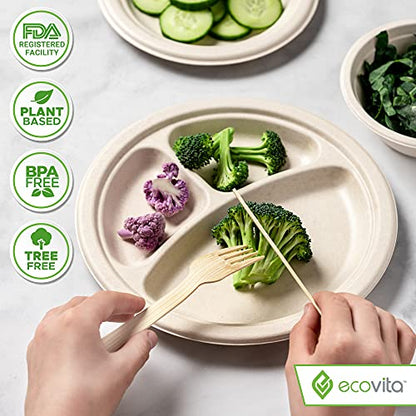 100% Bamboo Forks Spoons Knives Cutlery Combo Set - 380 Large Compostable Disposable Utensils (7 in.) Eco Friendly Durable and Tree Free Alternative to Wooden Silverware with Convenient Tray