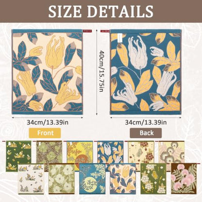 6 Pack Boho Floral Kitchen Dish Towels 100% Cotton Thick 4 Layer | Absorbent Cleaning Cloths Double Sided Quick Drying Reusable Hand Towels with Hanging Loop for Kitchen Drying