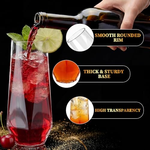 GuanQiao 12 Pack Stemless Plastic Champagne Flutes, 9oz Diamond Disposable Champagne Glasses, Heavy Duty Shatterproof Mimosa Glasses for Wine Tasting, Wedding, Bridal Shower, Party Supplies, Birthday - color: Diamond, size: 12-Pack