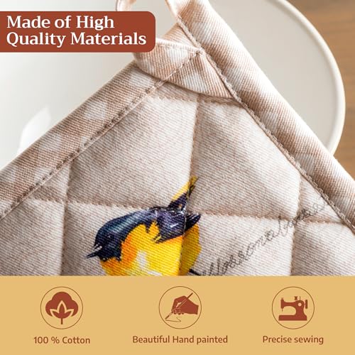Maison d' Hermine Pot Holders 100% Cotton Potholders (8" x 8", Pack of 2) | Heat Resistant Hot Pads with Loop BBQ Cooking Baking Farmhouse Kitchen Handling Hot Pans Spring Summer - Birdies on Wire - color: 003 - Birdies on Wire, size: 8" x 8" (Pot Holder