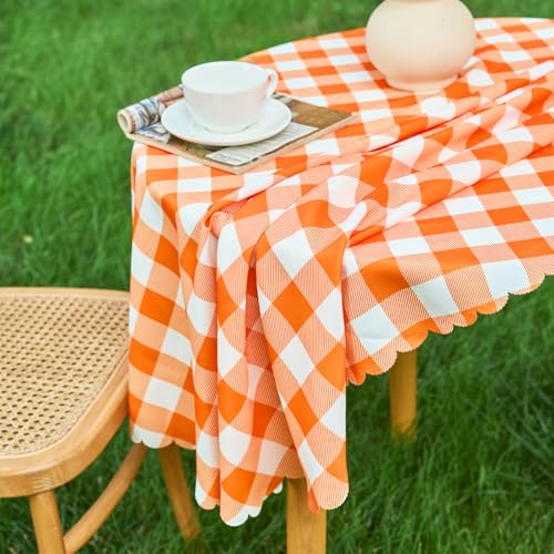 MANGATA CASA Orange Gingham Round Tablecloth-Checkered Table Cloth Waterproof Kitchen & Table Linens-Polyester Buffalo Plaid Wrinkle Free Table Cover(Pumpkin Yellow 60R inch) - color: Pumpkin Yellow, size: 60" (Round)