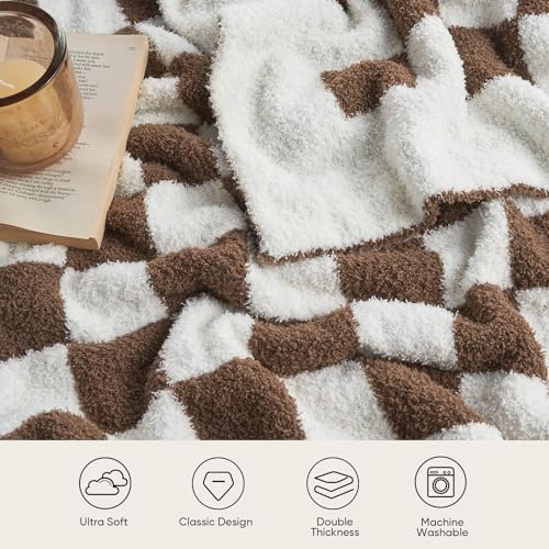 Snuggle Sac Checkered Bedding Blanket Twin Size 60x80, Super Soft Cozy Warm Knit Blankets, Reversible Breathable Lightweight Fluffy Throws for Sofa Bed, Checkered Brown, 60x80 Inches - color: Checkered Brown, size: Twin(60"x 80")