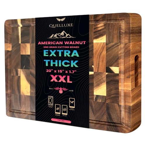 (1.7" Extra Thick & Large) 20"x15" American Black Walnut Wood End Grain Cutting Board for Kitchen with Juice Groove, Heavy-Duty Butcher Block, Wooden Chopping Board, Charcuterie Boards - size: 20"L x 15"W