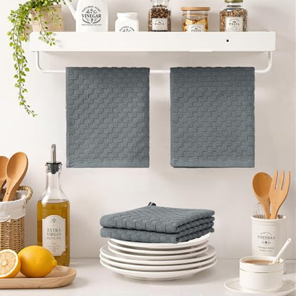 Homaxy 100% Cotton Terry Dish Cloths, 12"x12", 8-Pack, Dark Grey | Ultra Soft Absorbent Dish Towels with Hanging Loop, Pineapple Grid Designed - color: Dark Grey, size: 12 x 12 - 8 Pack