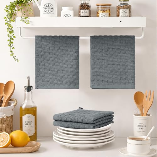 Homaxy 100% Cotton Terry Dish Cloths, 12"x12", 12-Pack, Dark Grey | Ultra Soft Absorbent Dish Towels with Hanging Loop, Pineapple Grid Designed - color: Dark Grey, size: 12 x 12 - 12 Pack