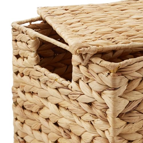 Casafield Set of 3 Water Hyacinth Storage Baskets with Lids, Natural - Small, Medium, Large Woven Nesting Bins for Bathroom, Bedroom, Closets, Shelves