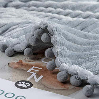 DISSA Fleece Blanket Queen Size – 90x90, Grey – Soft, Plush, Fluffy, Fuzzy, Warm, Cozy – Perfect Throw for Couch, Bed, Sofa - with Pompom Fringe - Flannel Blanket - color: Grey, size: 90x90"