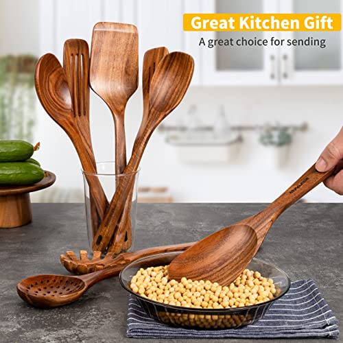 Wooden Spoons for Cooking,8PCS Natural Acacia Wood Utensil Set | Easy to Clean, Durable, Smooth with Comfort Grip,Nonstick Safe & Heat Resistant with Ergonomic Handles,For gift - size: 8 pieces (Acacia)