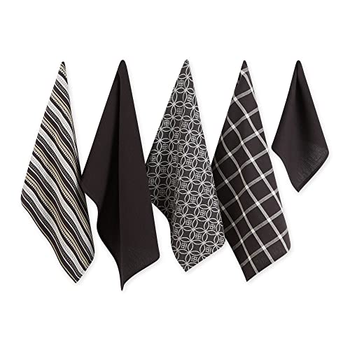 DII Assorted Woven Kitchen Set, Dishtowel, 18x28, Dishcloth, 13x13, Black, 5 Piece - color: Black, size: Dishtowel, 18x28"; Dishcloth, 13x13"