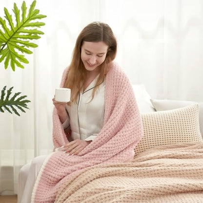 Snuggle Sac Pink Waffle Bedding Blankets Queen Size 90x90 inches, Reversible Microfiber Fluffy Fuzzy Soft Throw Cozy Knit Blanket for Women Mothers Birthday Gifts - color: Waffle Soft Pink, size: Queen(90"x90")