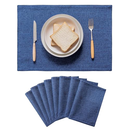 Home Brilliant Placemats Set of 8 Linen Blue Placemats Heat Resistant Dining Table Place Mats Kitchen Table Mats, Indigo - color: Indigo, size: Placemats 13" x 19", Set of 8