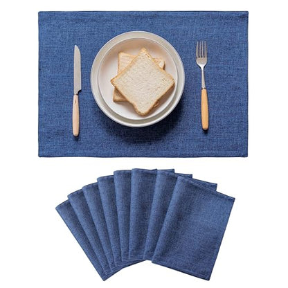 Home Brilliant Placemats Set of 8 Linen Blue Placemats Heat Resistant Dining Table Place Mats Kitchen Table Mats, Indigo - color: Indigo, size: Placemats 13" x 19", Set of 8