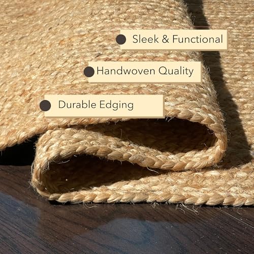 Hand Woven Natural Jute Braided Rug – 2x5 Runner Oval| Rustic Boho Farmhouse Style | Solid Natural Fiber Rug for Hallway, Entryway, Kitchen, Bedroom, Dining Room, Study, Office - size: 2' x 5' (Oval)