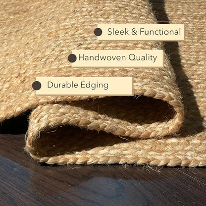 Hand Woven Natural Jute Braided Rug – 2x5 Runner Oval| Rustic Boho Farmhouse Style | Solid Natural Fiber Rug for Hallway, Entryway, Kitchen, Bedroom, Dining Room, Study, Office - size: 2' x 5' (Oval)