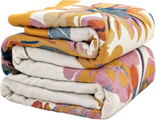 Boho Throw Blanket Farmhouse Decor Throw Blanket Bohemian Blanket for Bed 100% Cotton Muslin Woven Couch Blanket All Seasons Quilt Bedroom (D-Yellow, 60"x80") - color: D-yellow, size: 60"x80"