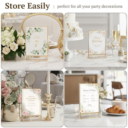 EHWINE 6 Pack Acrylic Sign Holder 4 x 6, Double Sided Gold Picture Frame Stand up Table Top Sign Holders, Clear Display Stand Menu Flyer Holder for Wedding Party