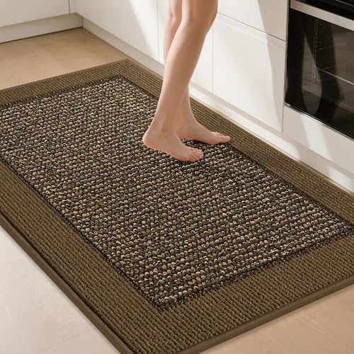 BEQHAUSE Kitchen Rugs 32"x48", Non Slip Kitchen Floor Mats Washable, Brown | Kitchen Mats for Floor, Extra Absorbent and Stain Resistant Kitchen Runner Rugs for Laundry, Entryway, Hallway & Sink - color: Brown, size: 32" X 48" (Rectangular)