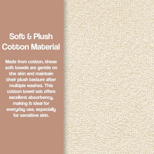 Zahari Home 3 Piece Laced Towel Set - Stylish Soft Plush Cotton Towels with Hand Towel & Washcloth - Highly Absorbent Towels for Bathroom, Gym, Hotel & Spa (Crochet Beige) - color: Crochet-beige