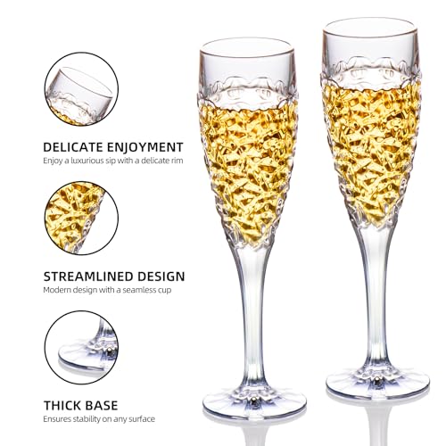 KAMMAK Champagne Flutes, Crystal Glass,180ML Champagne Glasses, Set of 2 | Clear Champagne Flutes with Long Stem and Thin Rim for Wine, Weddings, Anniversaries, Parties and Gifts, 616N - style: 180ML Nicole