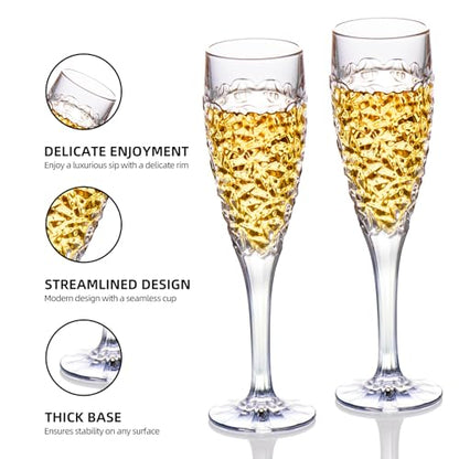 KAMMAK Champagne Flutes, Crystal Glass,180ML Champagne Glasses, Set of 2 | Clear Champagne Flutes with Long Stem and Thin Rim for Wine, Weddings, Anniversaries, Parties and Gifts, 616N - style: 180ML Nicole