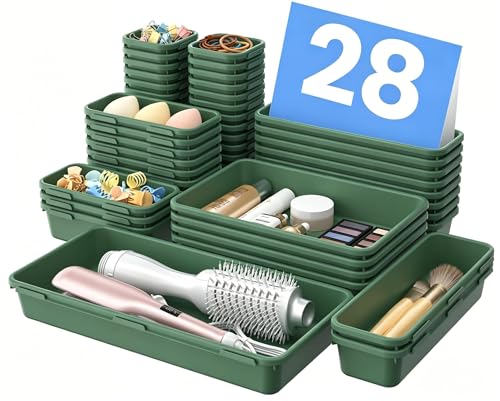 【Military Grade】A-LuGei Drawer Organizer,【𝟱𝗦𝗶𝘇𝗲】Makeup organizer,【Holds 177 Items】Bathroom Organizers and Storage,Organization and Storage,Desk Drawer Organizer for Vanity【Green】 - color: Green