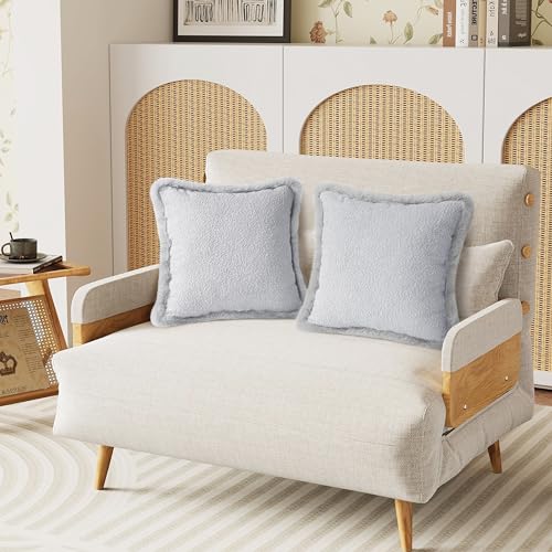 Decorative Luxury Boucle Throw Pillow Covers with Faux Fur 18x18, Set of 2, Modern Plush Pillow Case, Boho Farmhouse Cushion Case for Bed Couch Sofa, Light Gray (Covers Only) - size: 18" x 18" (Pack of 2)
