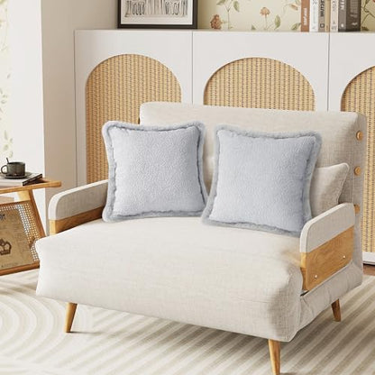 Decorative Luxury Boucle Throw Pillow Covers with Faux Fur 18x18, Set of 2, Modern Plush Pillow Case, Boho Farmhouse Cushion Case for Bed Couch Sofa, Light Gray (Covers Only) - size: 18" x 18" (Pack of 2)