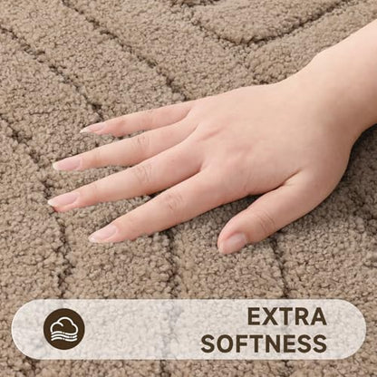 Pauwer Bathroom Rugs Sets 5 Piece, Absorbent Non Slip Bath Mat Set, Beige | Machine Washable, Microfiber Plush, Quick Dry Runner, U Shaped Contour Toilet Rugs, Shower Mats and Toilet Lid Cover - color: Beige