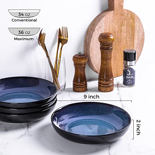 LERATIO 9.0" Ceramic Pasta Bowls Set of 6,38oz Large Stoneware Bowls Set | Reactive Glaze Serving Bowls Set,Wide Bowl for Pasta,Salad,Fruit & Noodles,Housewarming & Wedding Gift - color: Blue, size: Set of 6