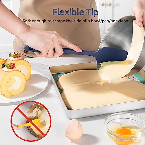 U-Taste 480ºF Heat Resistant Food Grade Silicone Spoon Spatula Set of 3, and 600℉ Heat-Resistant Food-Grade Non-Stick Firm Cooking Tong Set of 2 (Midnight Blue)