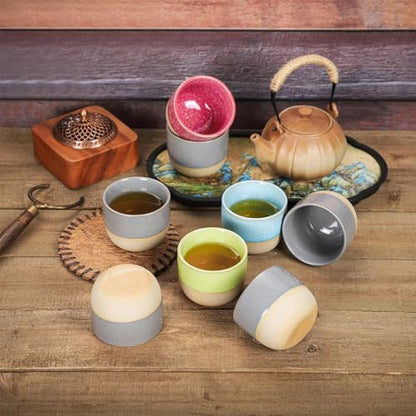 VanEnjoy Espresso Cups Set of 4 Stackable Coffee Mugs Colorful Unique Ceramic Glazed Demitasse Espresso Cups Gray Ceramic Espresso Mugs 5oz Espresso Cups for Tea Coffee - color: Blue