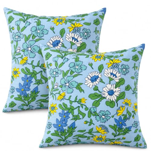 Outdoor/Indoor Decorative Throw Pillows 18×18 Inch | Pack of 2 Waterproof Decorative Throw Pillows with Inserts, Square Pillows for Bed, Couch, Sofa and Patio Furniture - color: Daisy