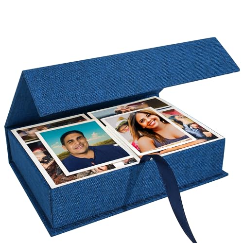 Photo Storage Box 8x10, Memory Box - Blue | Linen Material, Connected Lid, for Photos, Certificates, Scrapbooking Supplies, Keepsakes, Jewelry - color: Navy Blue, size: 8"x10"