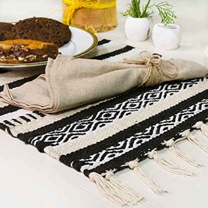 Black, Cream, White Boho Placemats (Set of 4) | Cotton Farmhouse Placemats 13x19 Inches| Machine Washable, Durable and Easy to Combine - color: Ivory-black, size: 13x19 Inch.