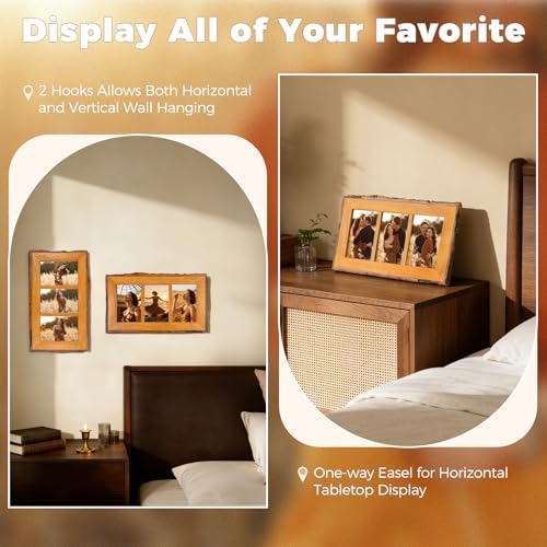 Golden State Art 4x6 Collage Picture Frame,Solid Wood&Real Glass,3 Photos | Multi Picture Frame for (3) 4x6 Photos - Natural Bark Edges Design - Farmhouse Collage Wall Decor - Rustic Brown - size: 3 Openings 4x6