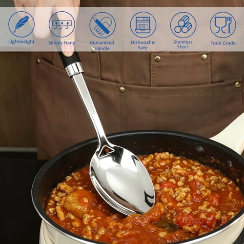 4PCS Stainless Steel Cooking Spatula Spoon Set, Metal Cooking Utensils Set with Anti-Scald Handle, Heat Resistant Kitchen Utensils Set with Turners, Serving Spoon, Ladle, Skimmer, Pasta Server
